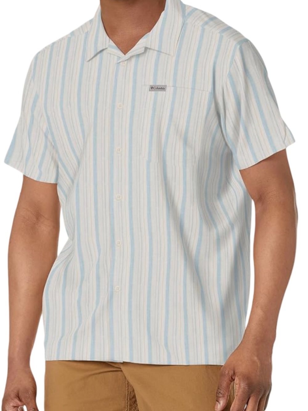 Columbia Men’s Linen White Blue Striped Short-Sleeve Button-Down Shirt Size XXL